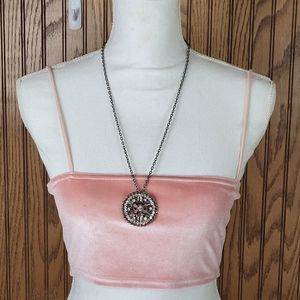 Womens Crystal Rhinestone Pendant Flower Pinwheel Silver Tone Necklace